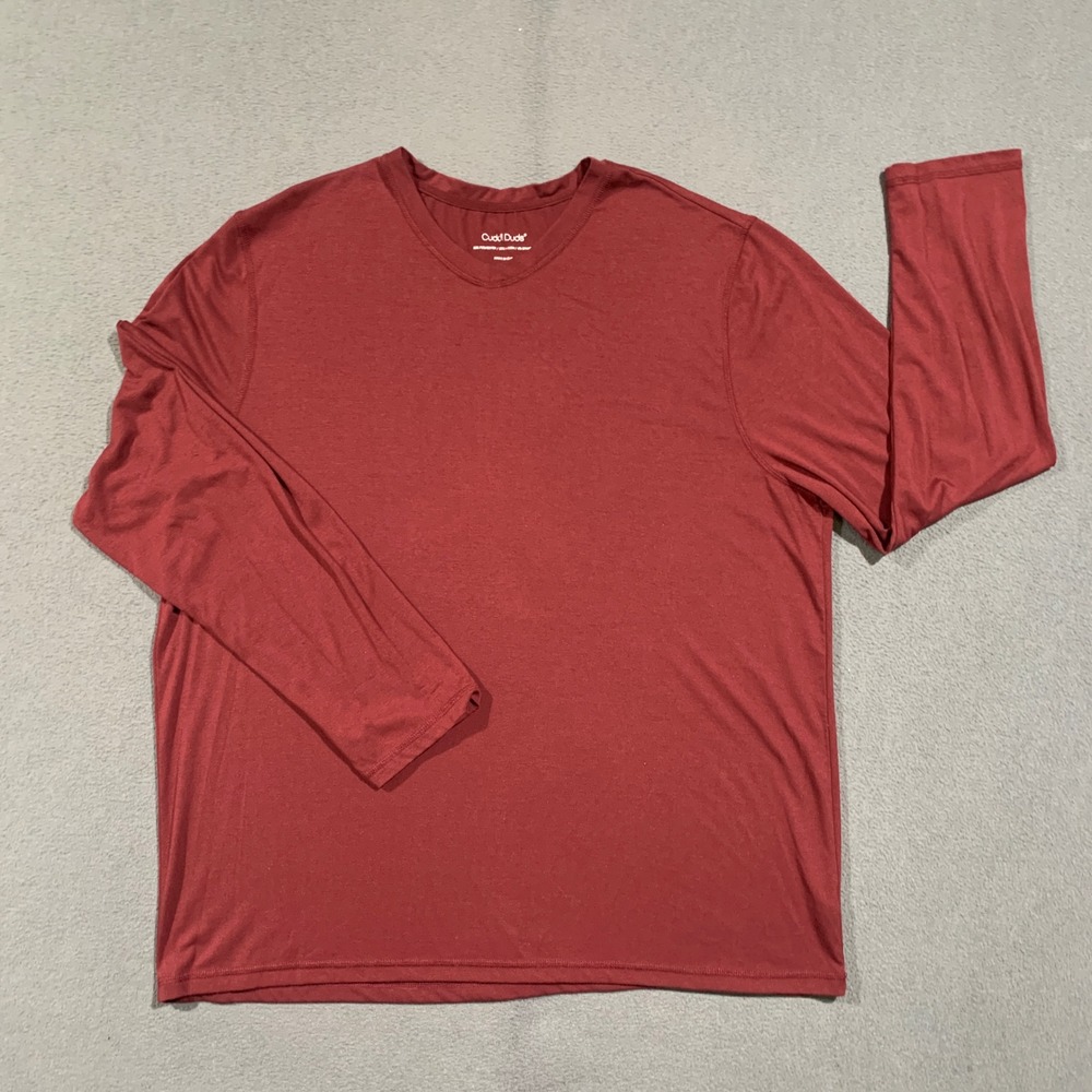 Cuddl Duds Long Sleeve Shirt Men XL Burgundy Red V-Neck Stretch Base Layer Tee